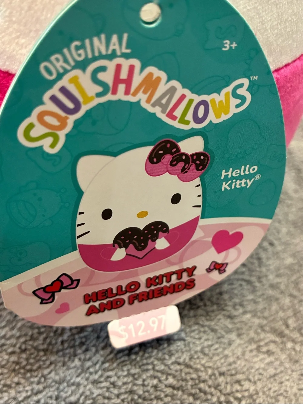 Squishmallows Hello Kitty White Pink Plush with Brown Chocolate Heart Bow